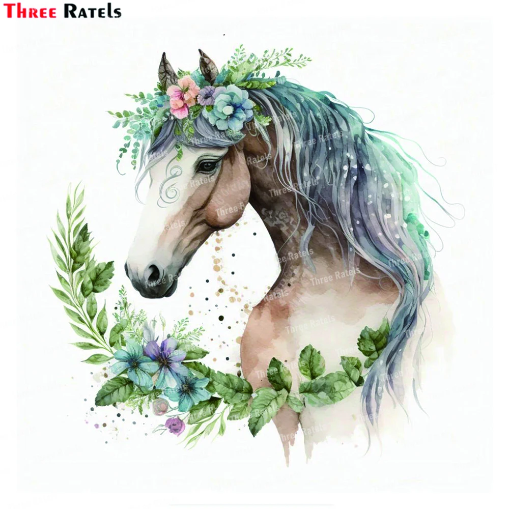 Three Ratels K931 Horse With Flower Cartoon Wall Sticker Backwall Children's Room Living Room Bedroom Decorative