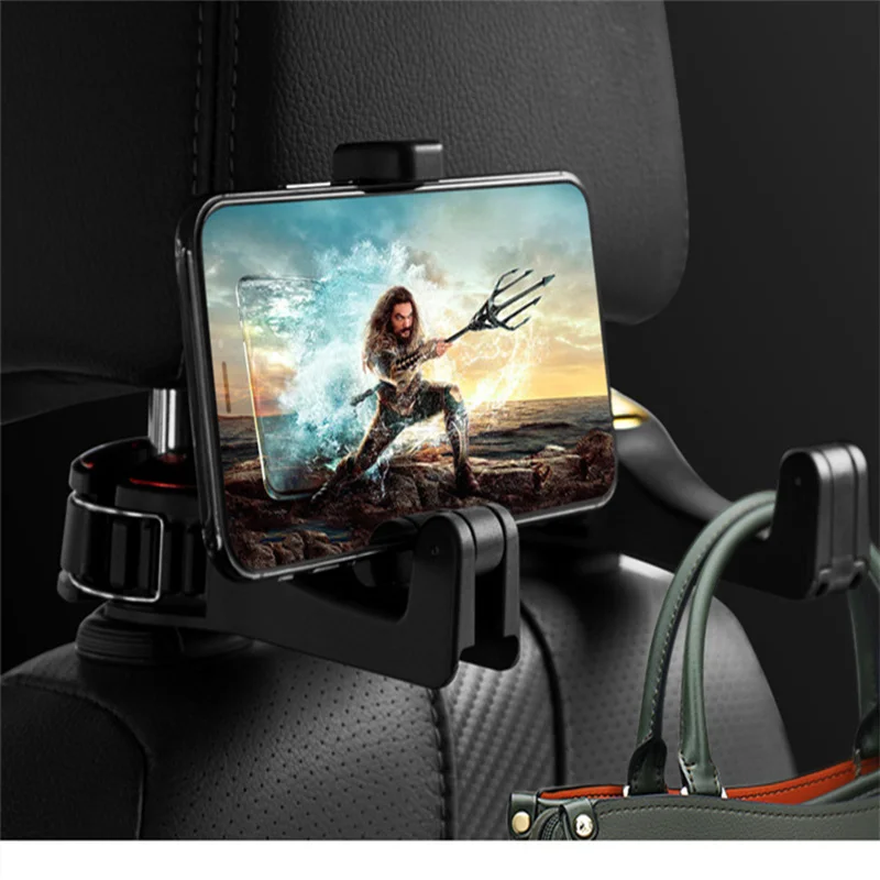 Multi-Functional Car Back Seat Hook with Phone Holder Convenient Storage Organization Solution for Vehicle's Rear Seat