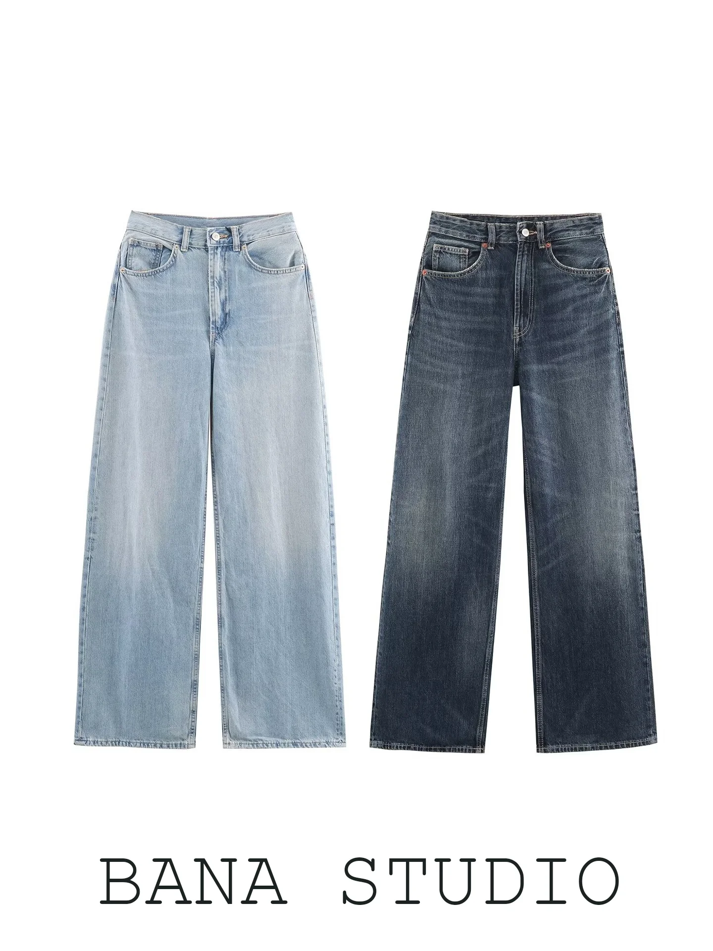 

BANA Tall Extended Length Wide Leg Denim Jeans Women's High Waist Straight Cut Non-Stretch Summer New Arrival Blue Jeans