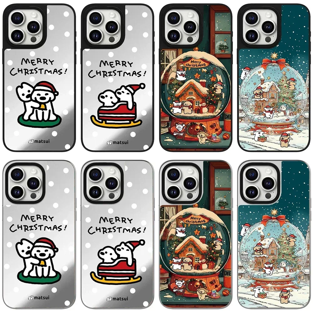 

Christmas Puppy Black Silver Border Mirror iPhone 12 13 14 15 16 Pro Max Case - Protective iPhone Case with MagSafe