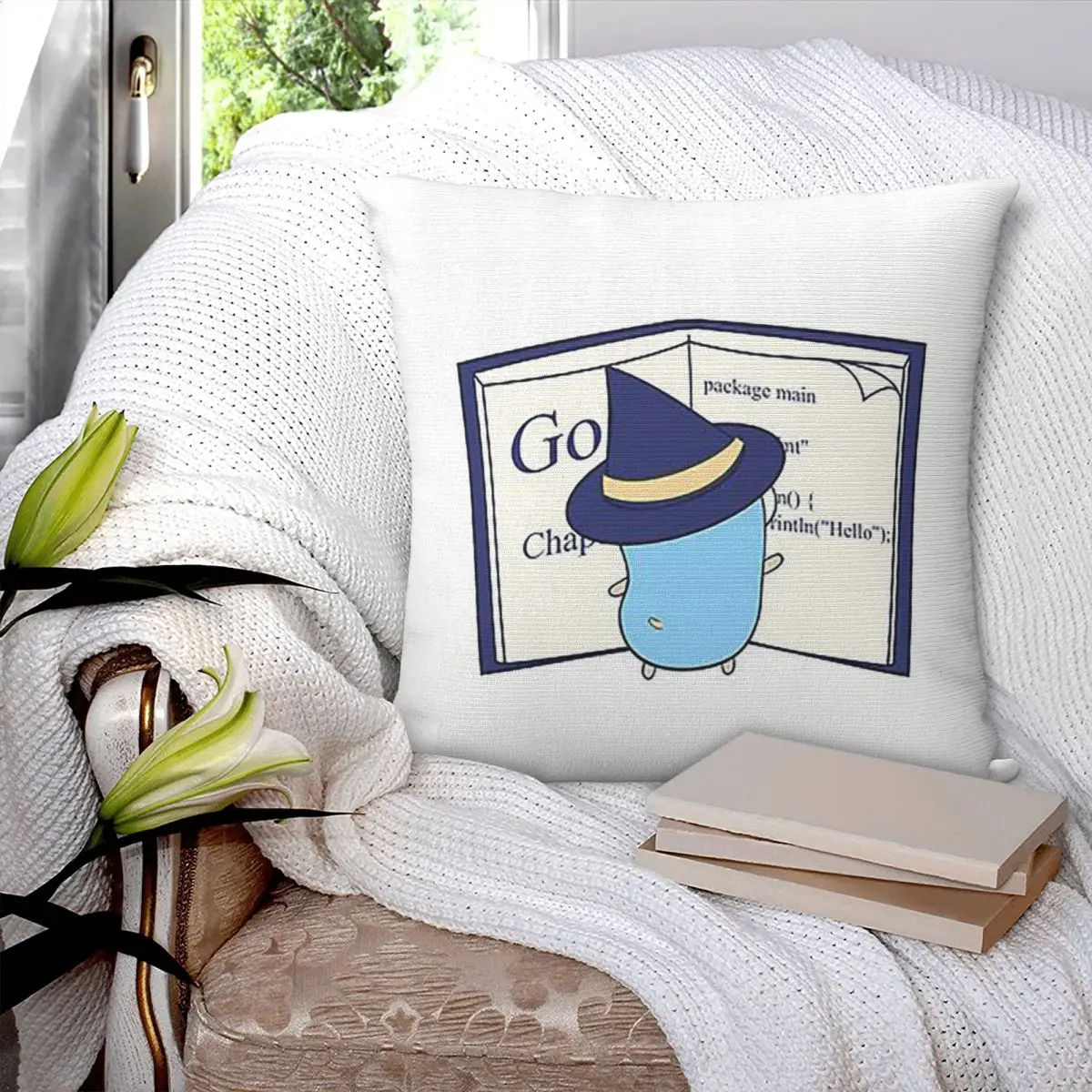 The Go Gopher Golang Witch Learning Square Pillowcase Pillow Cover Cushion Decor Comfort Throw Pillow for Home Living Room