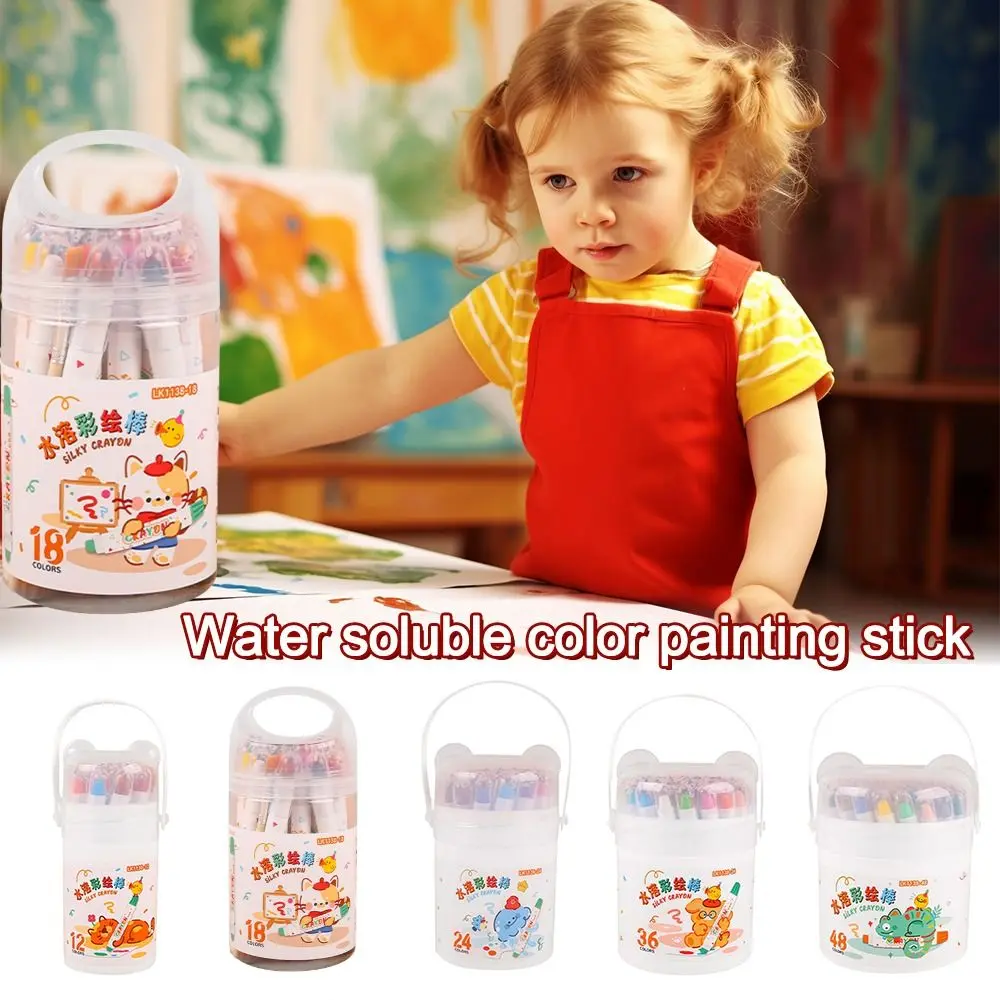 12/18/24/36/48Pcs Portable Water-soluble Color Crayon Rotating Pen Head Washable Colored Pencil Student Brush School Supplies