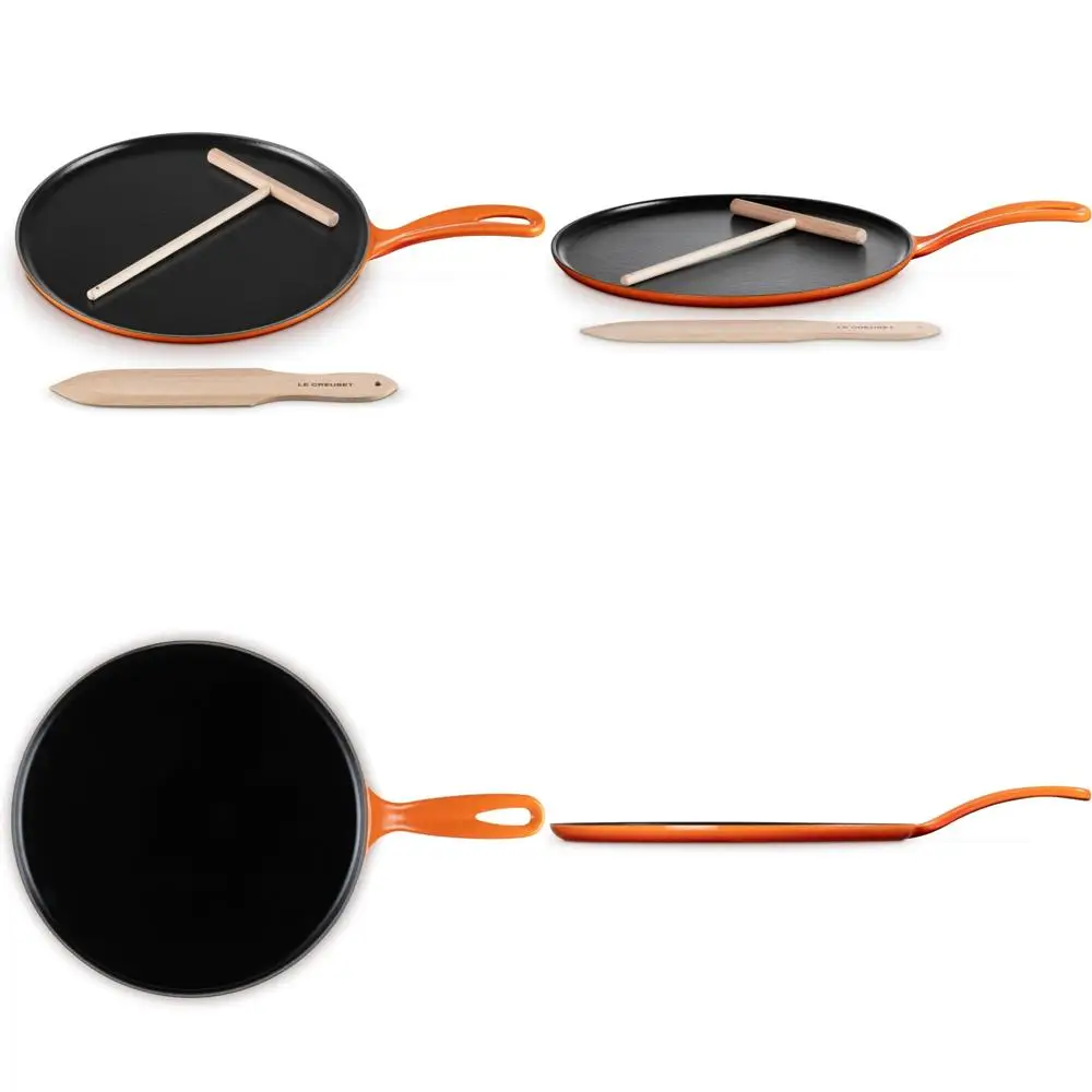 

Enameled Cast Iron Crepe Pan 10.25-Inch Round Flame Colored Traditional Cooking Pan