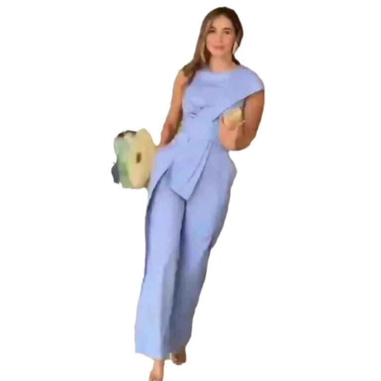 Jumpsuits O Neck Sleeveless Spliced Women Rompers Straight Ankle Length Loose High Waist Jumpsuit Solid Work Blue Pockets