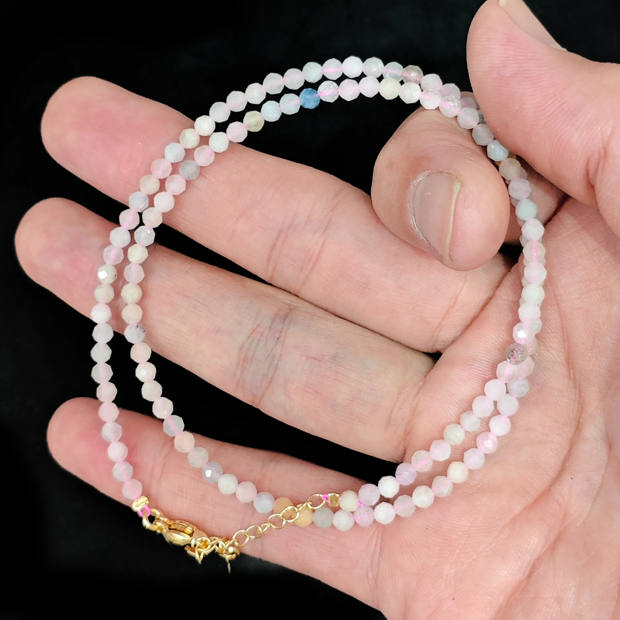 Natural Morganite Faceted Micro Beads Bracelet 3mm to 4mm Gold Tone Clasp Pastel Gemstone Delicate Strand Jewelry for Women