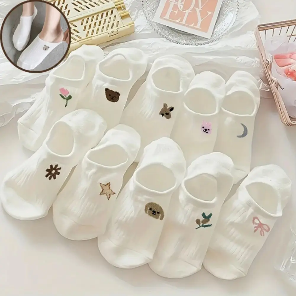 

10Pairs Flower Animal Thin Boat Socks Non-slip Cartoon Sweet Short Socks Breathable Hosiery Summer Invisible Socks Summer
