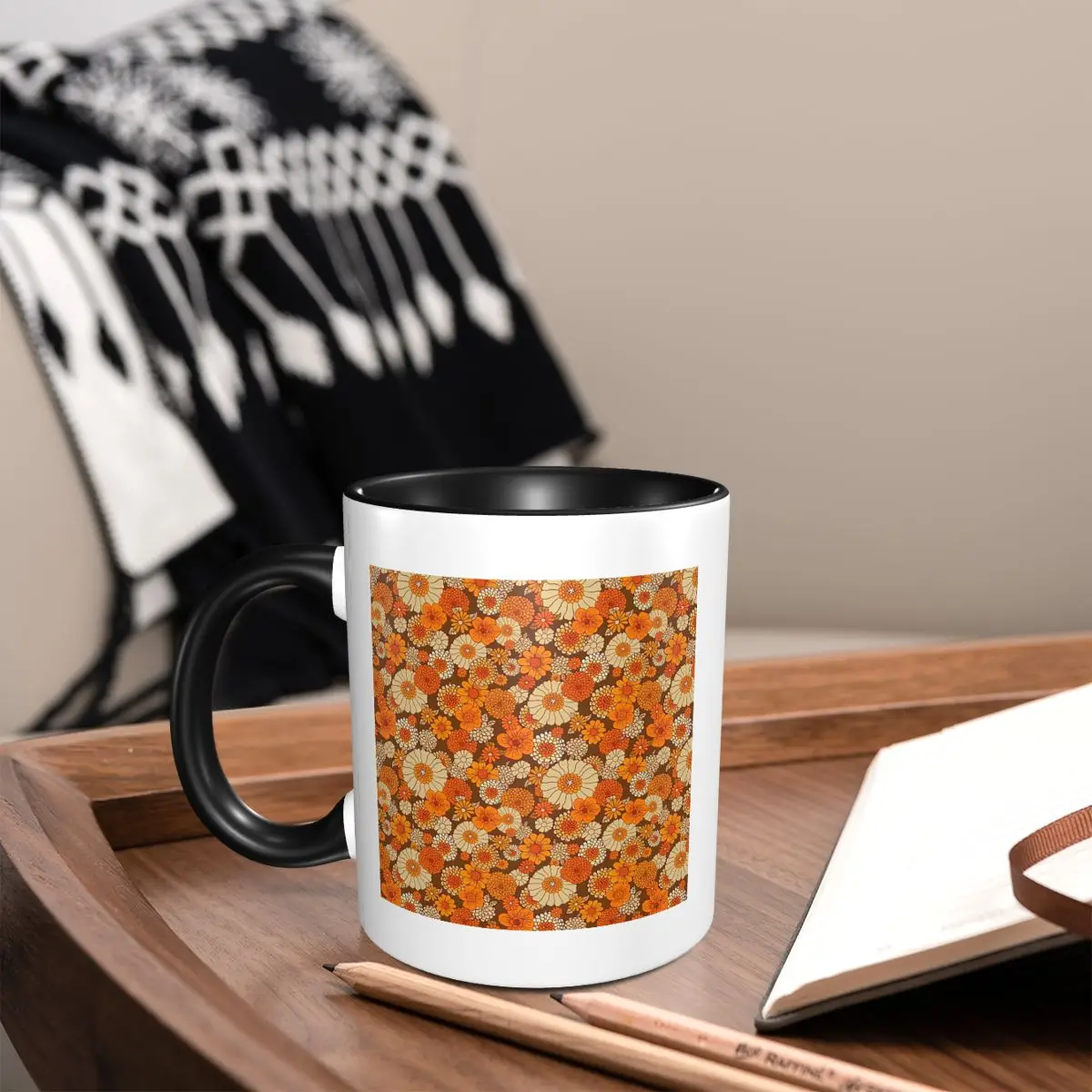 

70s Retro Daisies Vintage Flower Power Boho Mug Funny Ceramic Coffee Cups Tea Mugs Milk Cup Drinkware Gifts for Woman Man