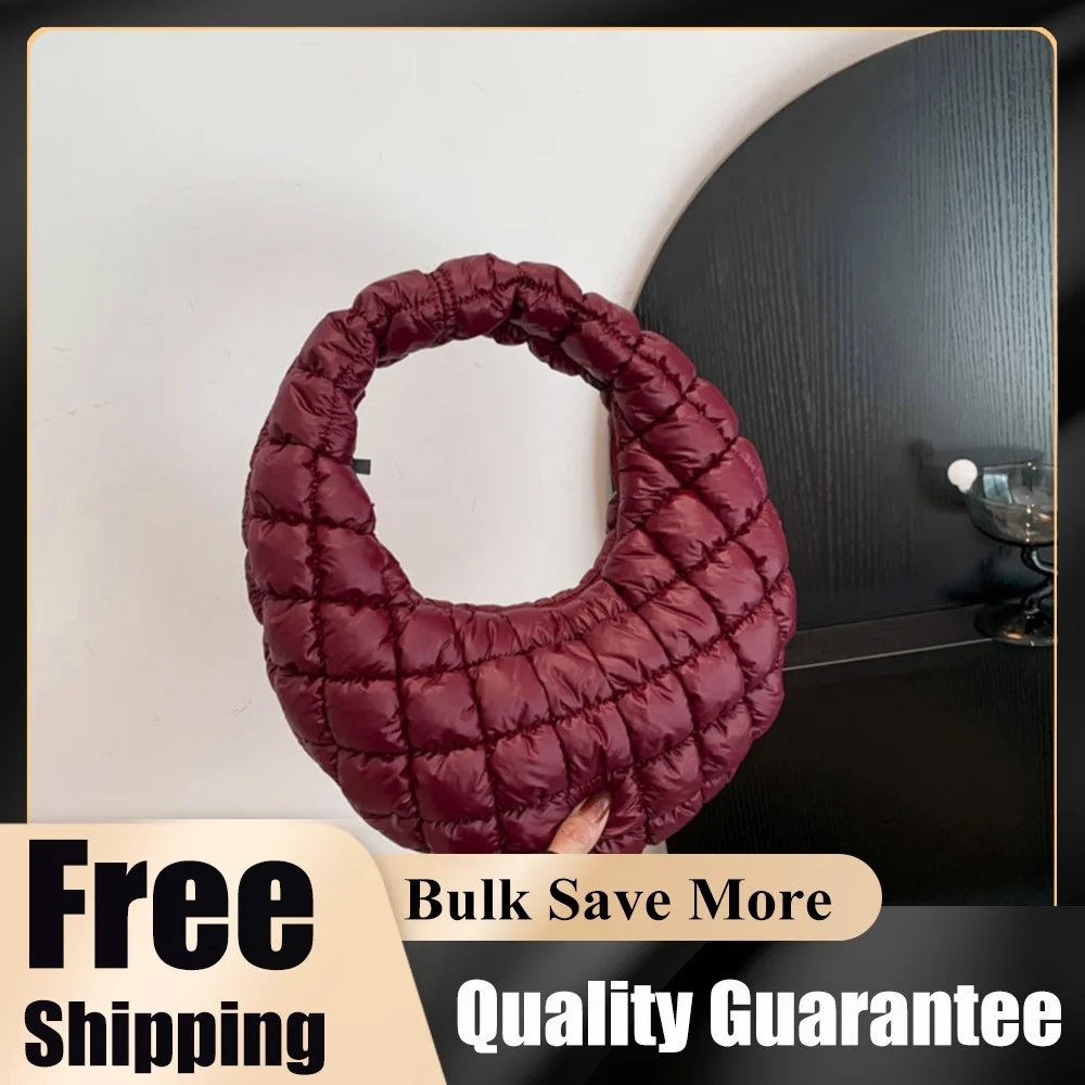 Women Soft Satchel Bag Versatile Cloud Pleatd Bag Lightweight Down Clutch Bag Quilted Tote Handbag Fall Winter Purse