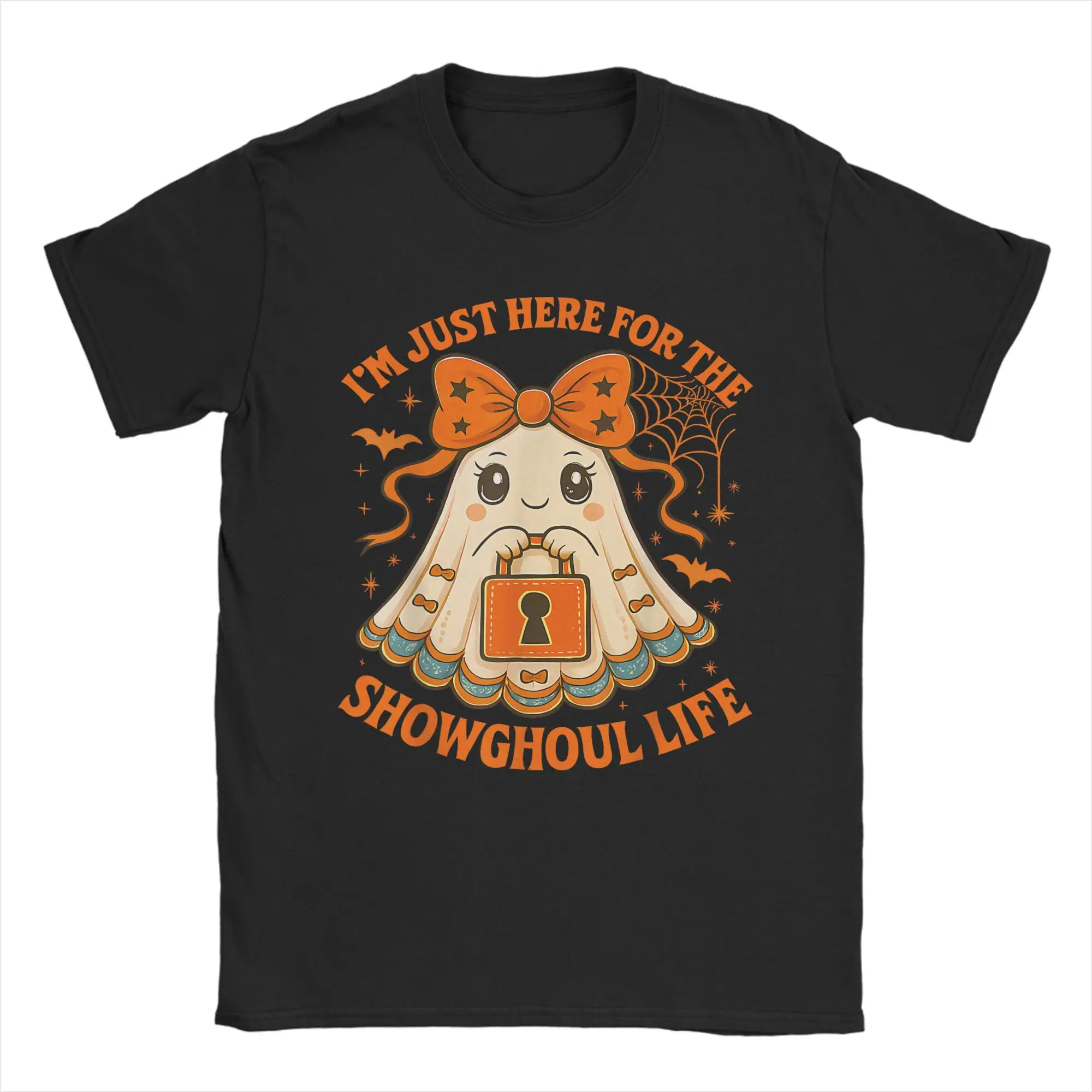 

Halloween Showghoul Life Ghost Orange Bow T Shirts Pure Cotton Clothing Short Sleeve Round Collar Tee Shirt Original T-Shirts
