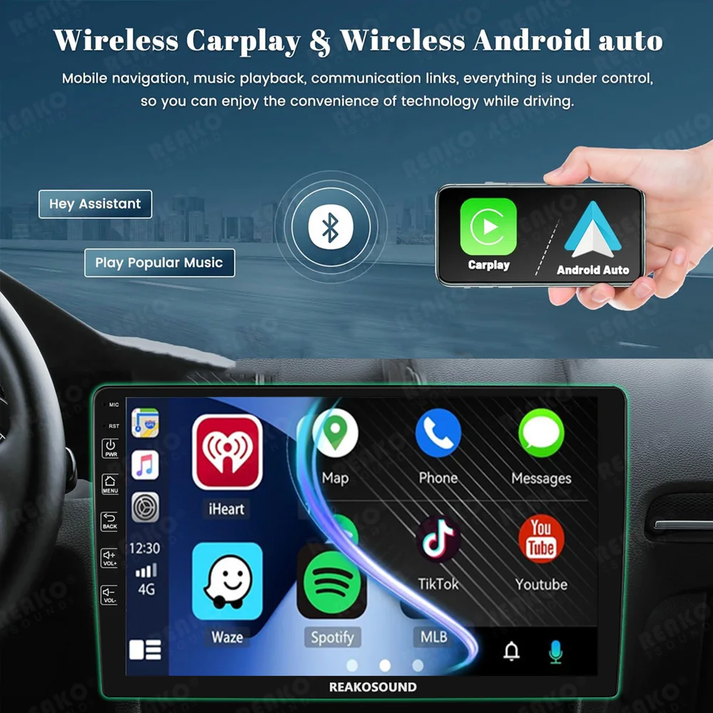 X-REAKO 4+64G P15 1 Din 10\'\' Car Multimedia Player Android 12 Wifi Car Radio GPS Navigation Car Audio Bluetooth5.4 4K Video HIFI