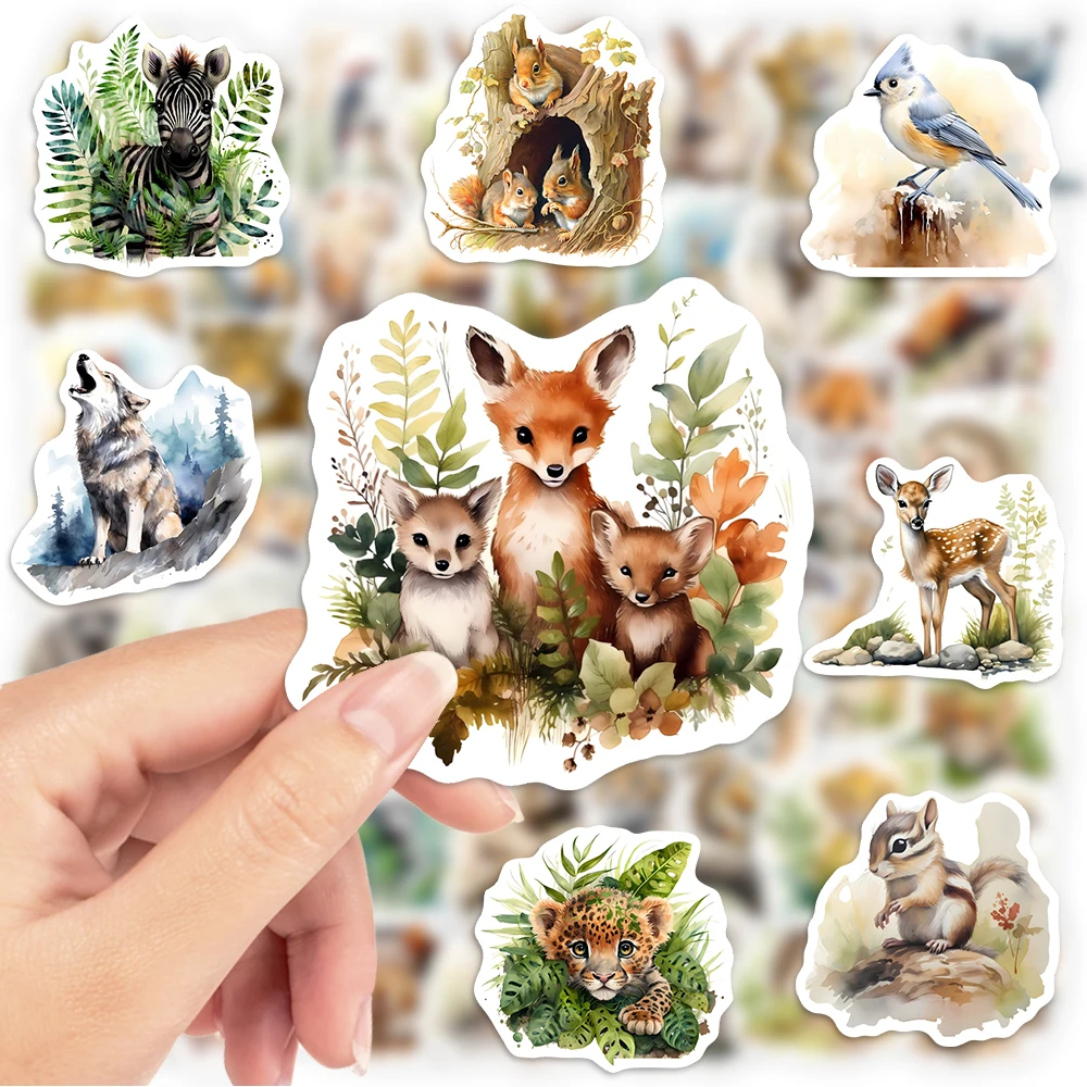 Forest Animal Stickers Watercolor Art Kids DIY Gift Toys Decorative Decal for Scrapbook Phone Journal Luggage Bottle Waterproof