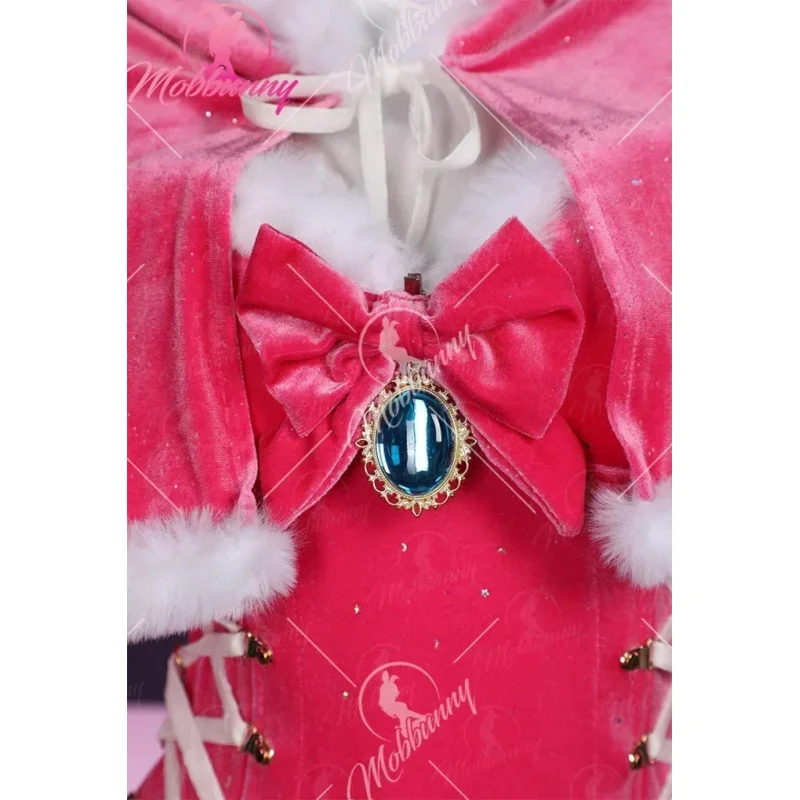 Mobbunny Women Christmas Peach Derivative Sexy Lingerie Cosplay Costume Bodysuit Plush  Romper with Cloak Gloves and Thigh Socks