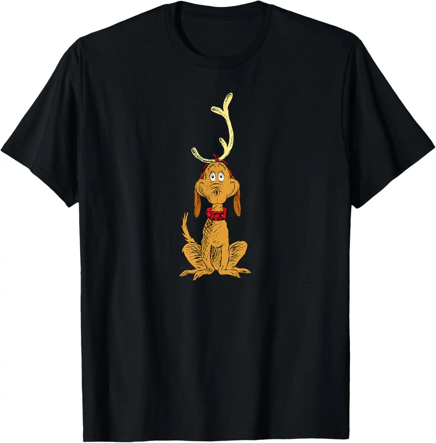 Mens Classic Dr Seuss Reindeer Max T Shirt, Black, Small US 100% Cotton Trendy Y2K Short-Sleeve Tee – Soft, Quick-Drying, &