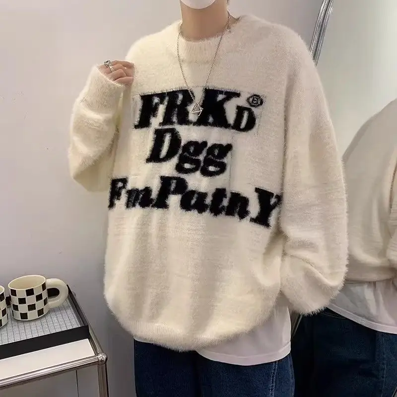 

Американский ретро Camere Letter Round Ne Свитер Мужчины Женщины Lazy Sle Высококачественное трендовое вязаное пальто для пар Мягкий полиэстер Autu...