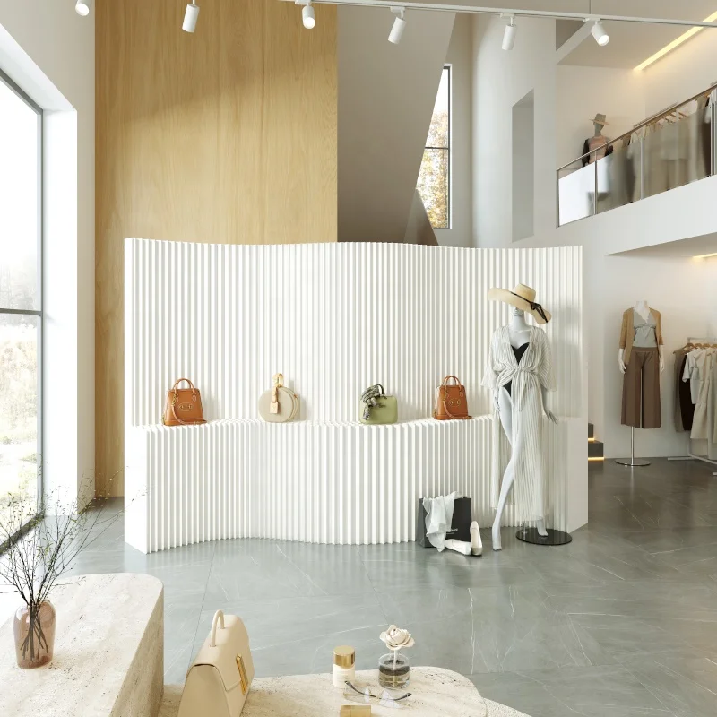 Kraft Paper Room Divider With Storage Shelves Honeycomb Folding Partition Wall Portable Accordion Screen For Gallery Showroom