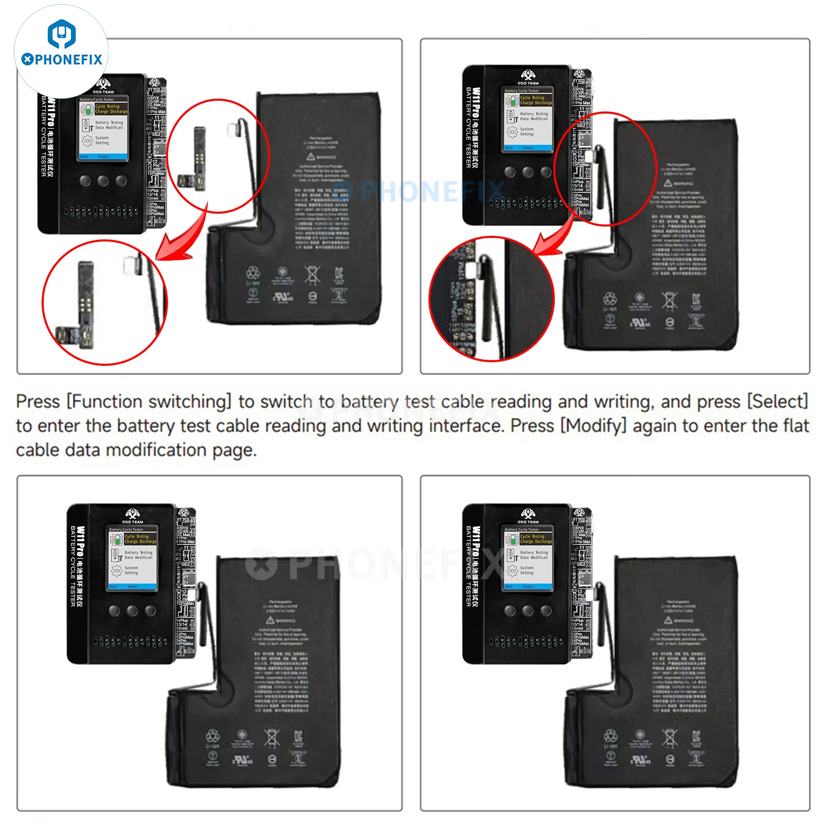 W11 W12 Pro Battery Non Genuine Information Removal Programmer for iPhone 11-15PM 0-100% Battery Health Modify Tag On Flex Cable