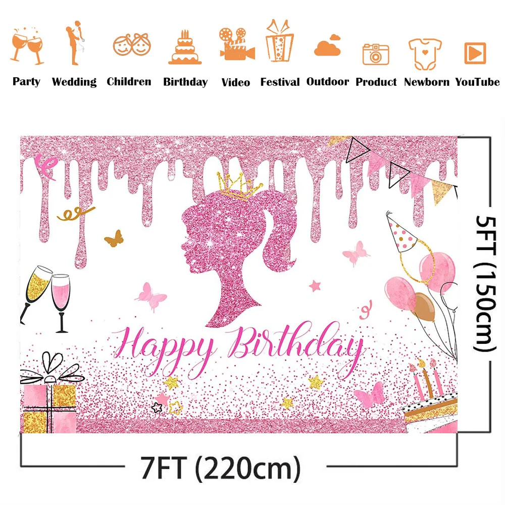Girls Party Decoration Supplies Photography Backdrop Birthday Theme Photo Background Cake Table Decoration Banner Props