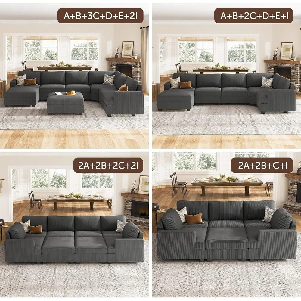 Gray Modular Sectional Sofa with Removable Storage Ottoman