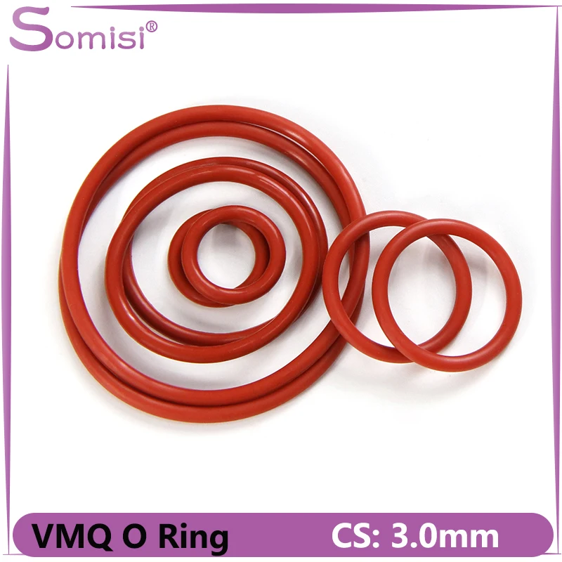 

10/50pcs VMQ O Ring Gasket CS 3mm OD 10 ~ 150mm Red Food Grade Waterproof Washer Round O Shape Silicone Rubber Ring