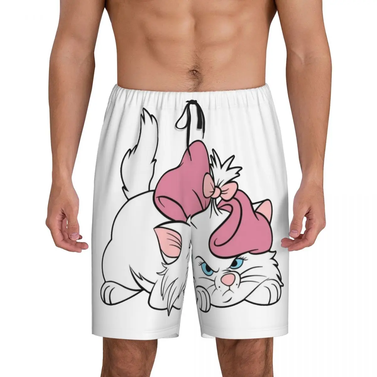 

Custom Aristocats Cartoon Marie Cat Pajama Shorts Men Sleepwear Lounge Bottom Stretch Sleep Short Pjs with Pockets