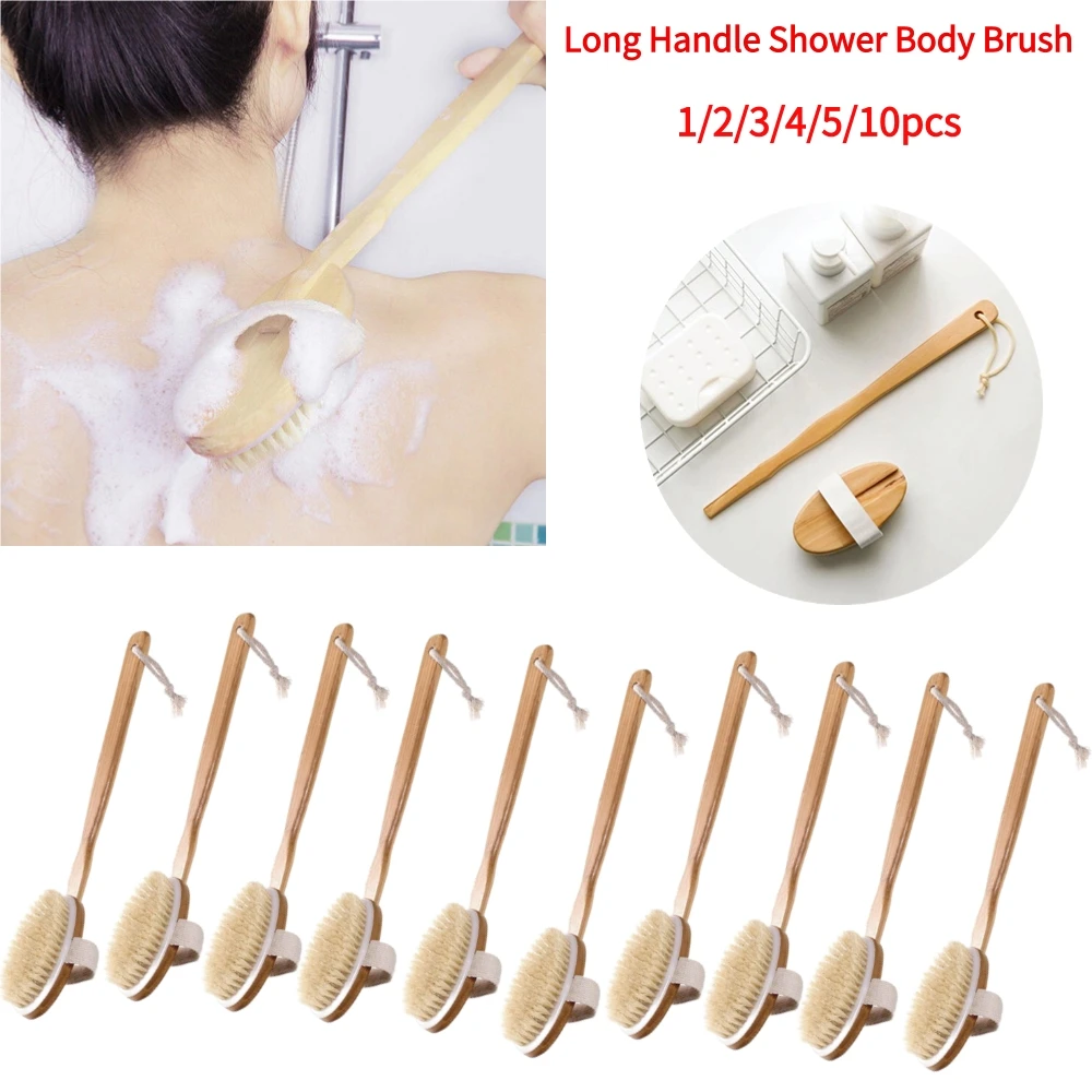 ขนแปรงธรรมชาติ Back Scrubber แปรงอาบน้ําที่ถอดออกได้ยาวแปรงอาบน้ํา Exfoliating Body Massage แปรงอาบน้ํา