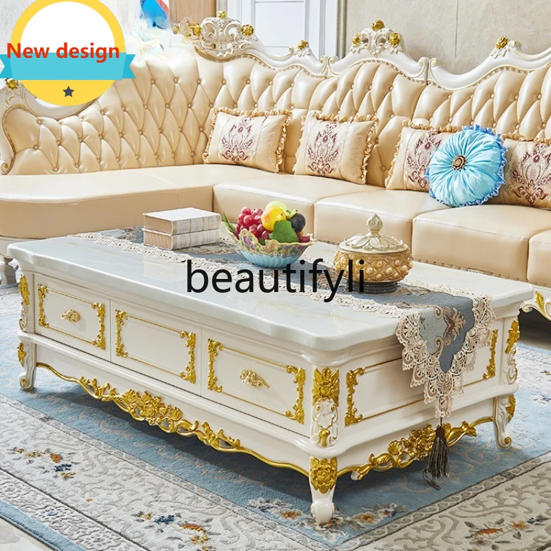 ชุดโต๊ะกาแฟและตู้วางทีวีไม้เนื้อแข็งหินอ่อนยุโรป สไตล์โมเดิร์นเรียบง่าย สำหรับห้องนั่งเล่น รูปทรงสี่เหลี่ยมผืนผ้า