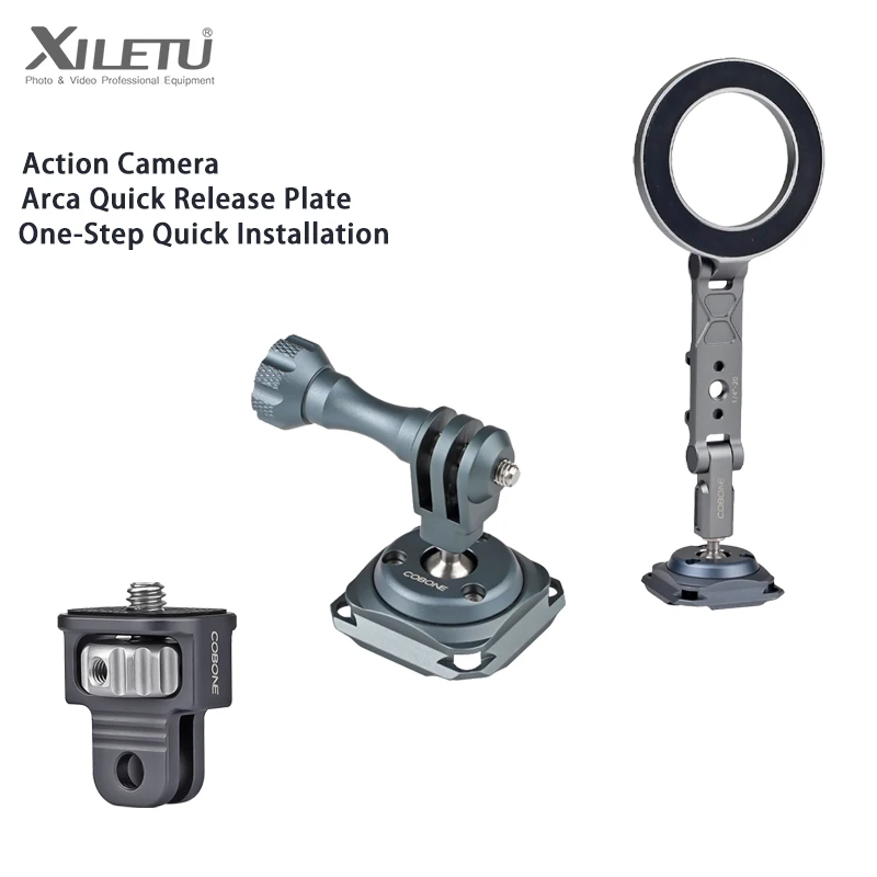 

XILETU Sports Camera Quick Release Plate for DJI Action3/4 GoPro Insta360 Accessories Arca Tripod Head Magnetic Phone Holder