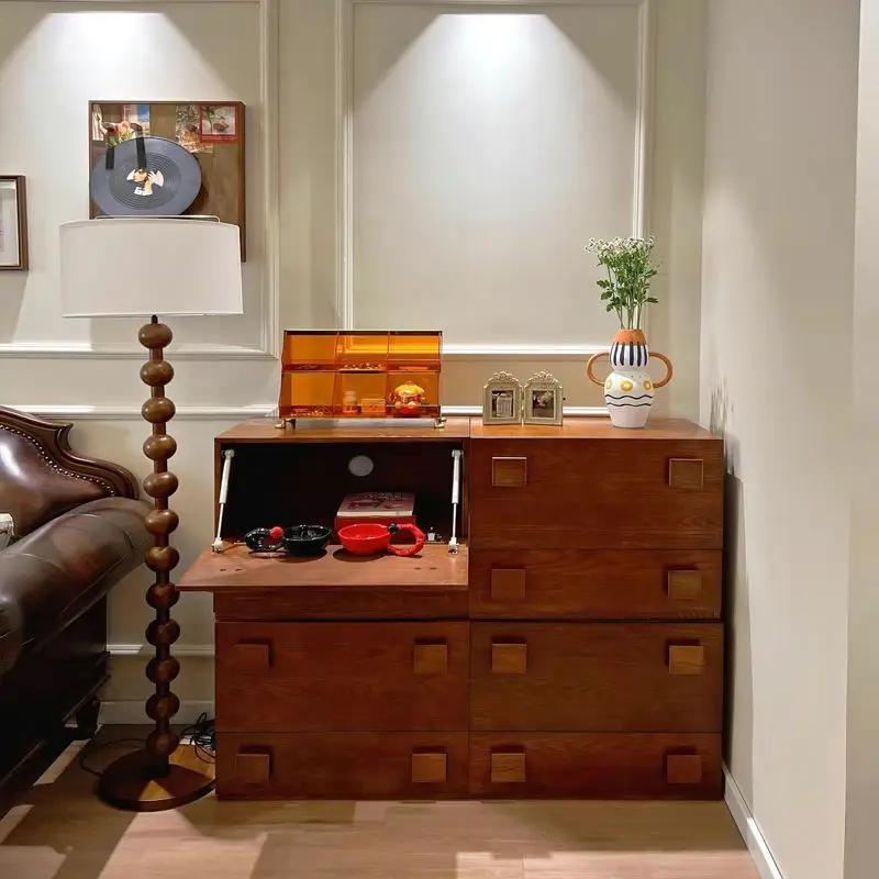 

Solid wood TV cabinet, living room storage, medieval module side cabinet, American retro multi-functional floor-to-ceiling