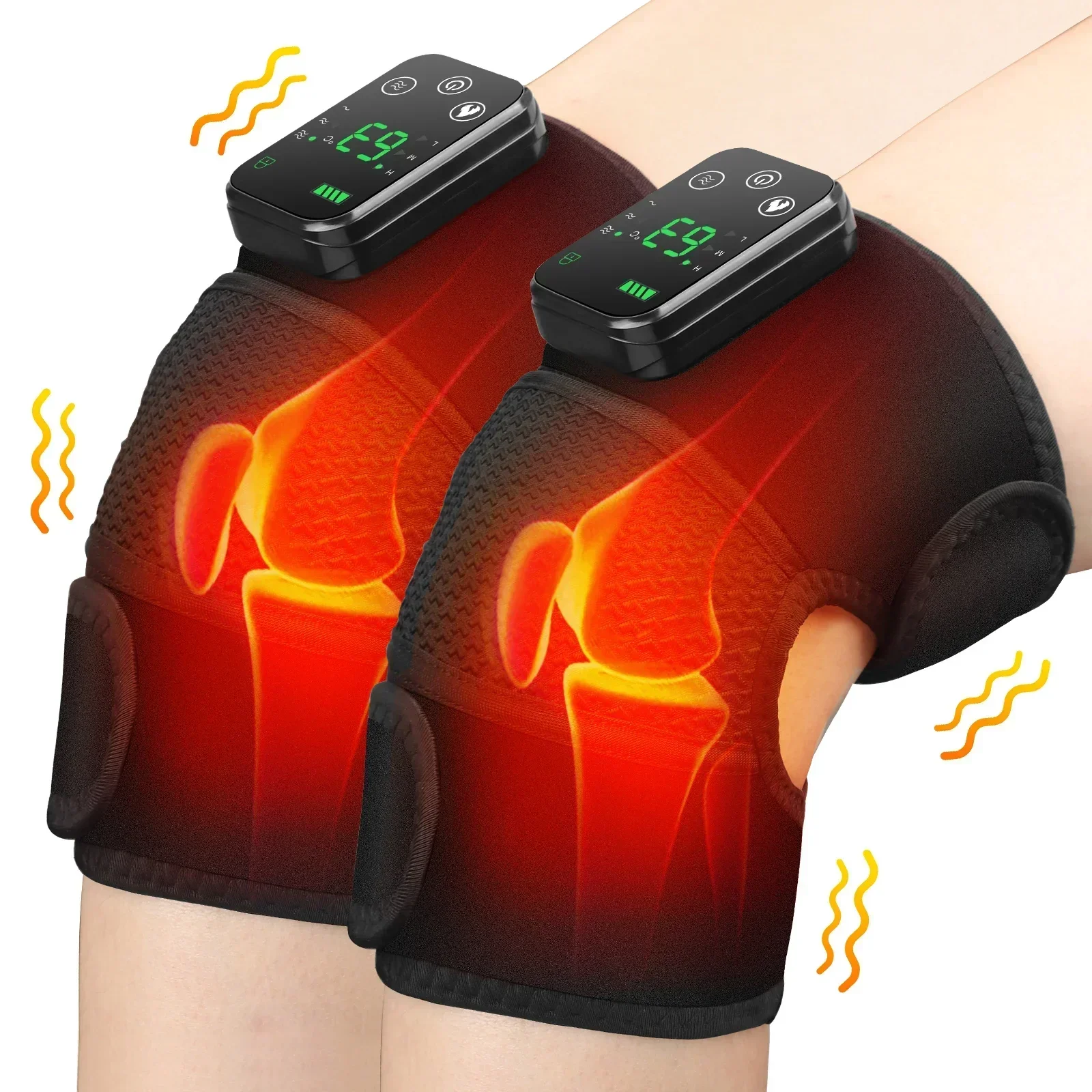 Smart Vibration Knee Massager Shoulder Elbow Leg 3 in 1 Heated Pad Cordless Temperature Joint Brace Massager Blood Circulation