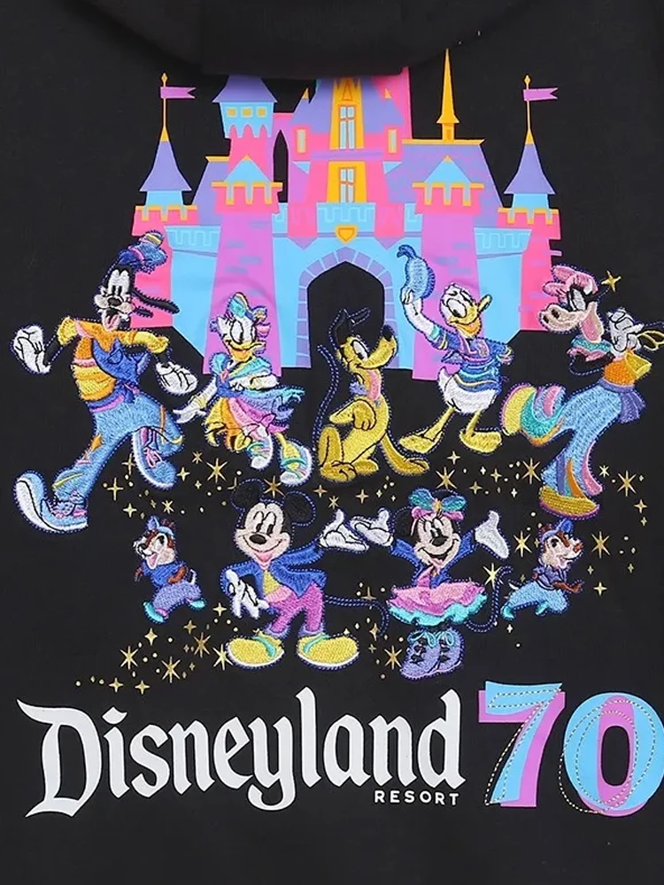 ديزني 70th الذكرى القلعة ميكي Dsineyland إلكتروني طباعة التطريز البلوز المرأة البريدي سترة البلوز القمم الصوف للجنسين