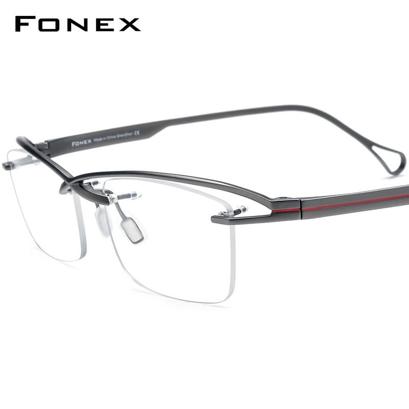 FONEX Titanium Glasses Frame Men 2023 New Women Semi Rimless Square Eyeglasses Half Frame Eyewear F85756