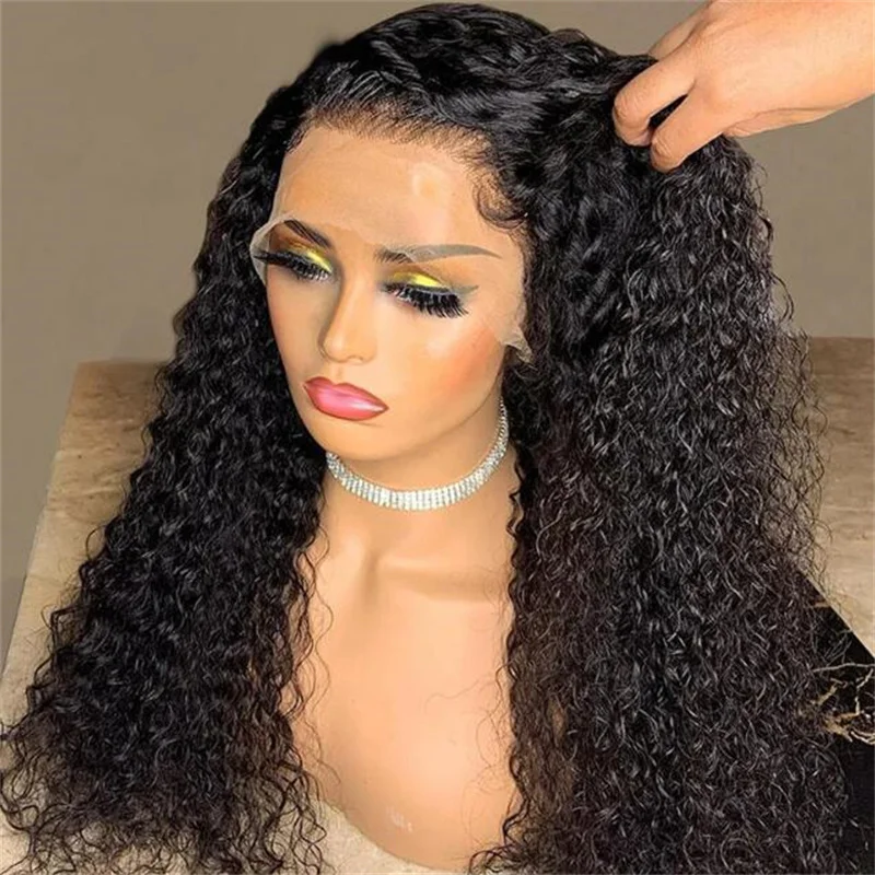 180Density 26“Soft Long Kinky Curly Lace Front Wig For Black Women BabyHair Black Glueless Preplucked Heat Resistant Daily Wig