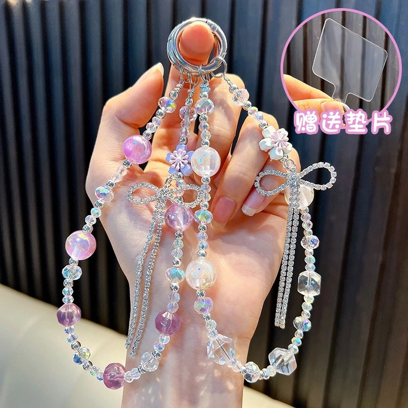 

Mobile Phone Lanyard High-end Luxury Hanging Anti-lost Rope Chain Bow Hand-beaded Wrist Chain Backpack decoration Pendant Gifts