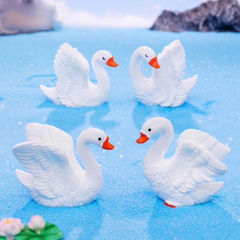 Mini Small White Swan Statue Micro Landscape Decoration Car Home Desktop Ornaments