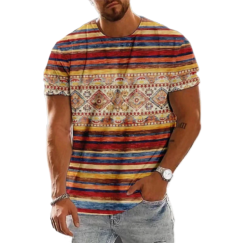 T-shirt etnica vintage 3d Stampa Abbigliamento O-Collo Uomo Top T-shirt oversize a maniche corte Allentato Maschile Streetwear Abbigliamento da uomo