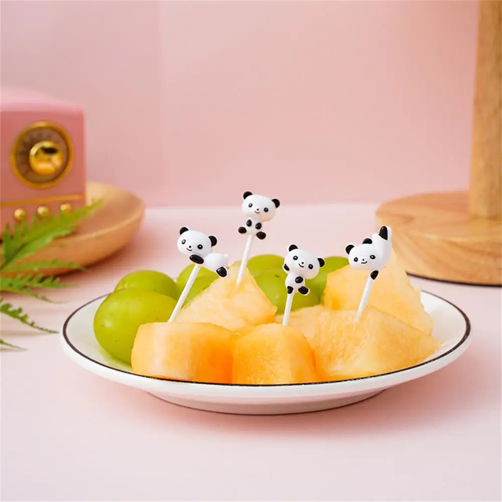 set Mini Cartoon Panda Fruit Fork Kids Snack Dessert Pick Cake Bento Lunches Party Decoration Plastic Animal Forks