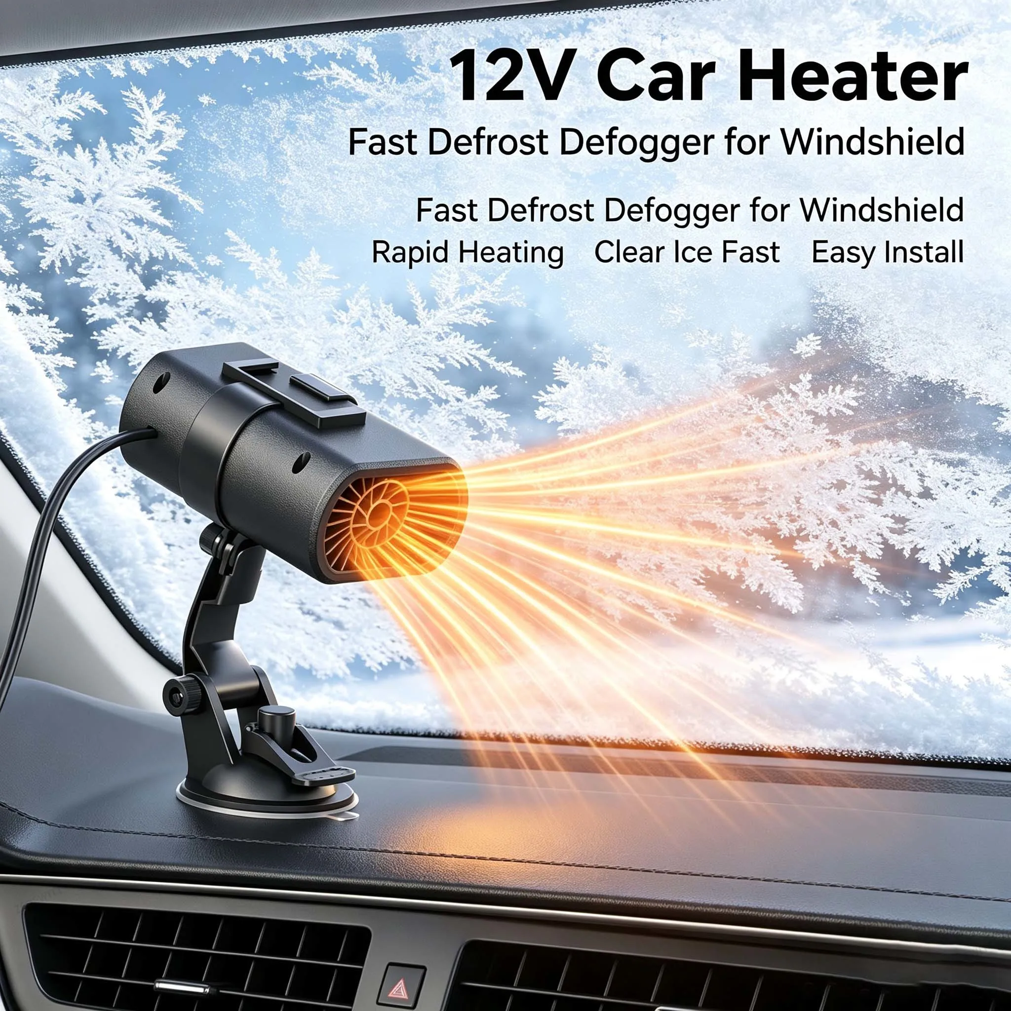 12V Fast Heating Car Heater Suction Cup Mount Windshield Defroster Anti-Fog Multi-Function Winter Auto Interior Accessories