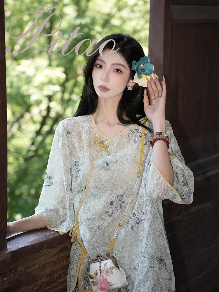 

Дышащая летняя верхняя одежда оригинального дизайна с вышивкой в стиле Сучжоу, тонкая, в китайском ретро-стиле, национальная мода, женская, с круглым вырезом