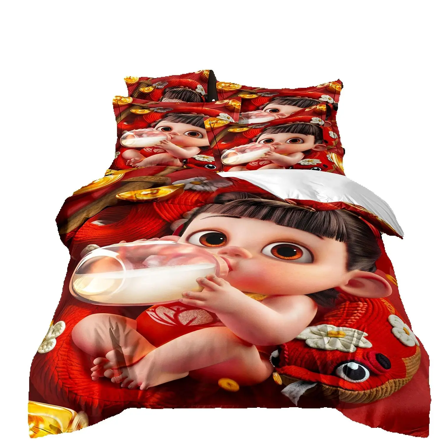 

HD Print Animation Ne Zha Quilt cover,Ne Zha 2 Bedding Set Single Twin Full Queen King Size Bed Set Adult Kid Bedroom Duvetcover