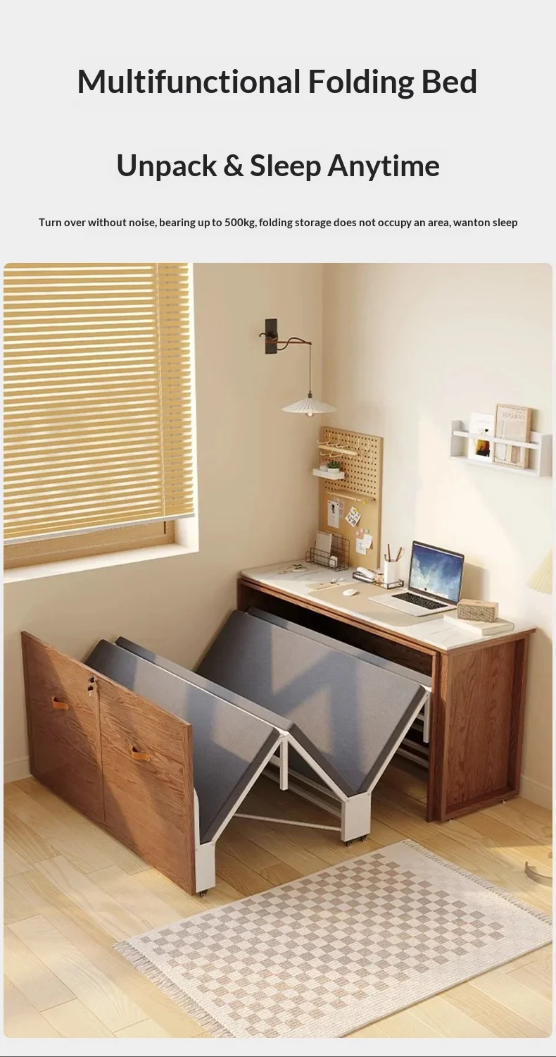 Nap Bed Best Folding Murphy Bed with Sleek Steel Design Modern Panel Plywood Queen Size Easy Assembly for Sleep Desk Use
