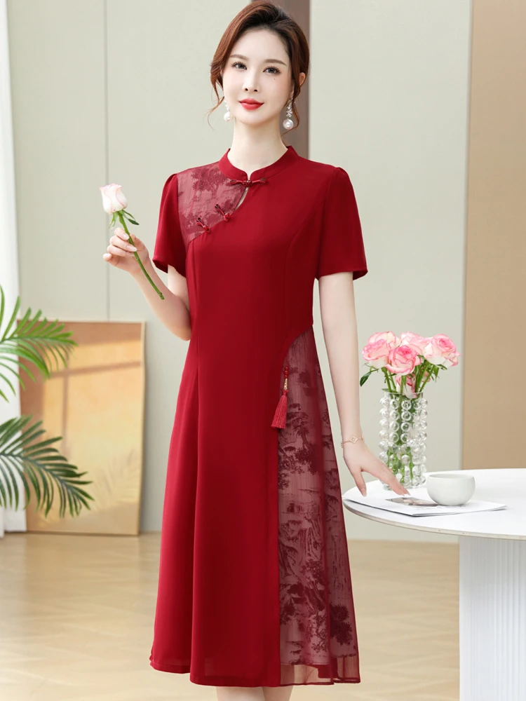 Vestido de Seda para Madrina de Boda, Talla Pequeña, Ropa de Verano, Vestido Elegante para Ceremonia de Matrimonio, Corte Holgado