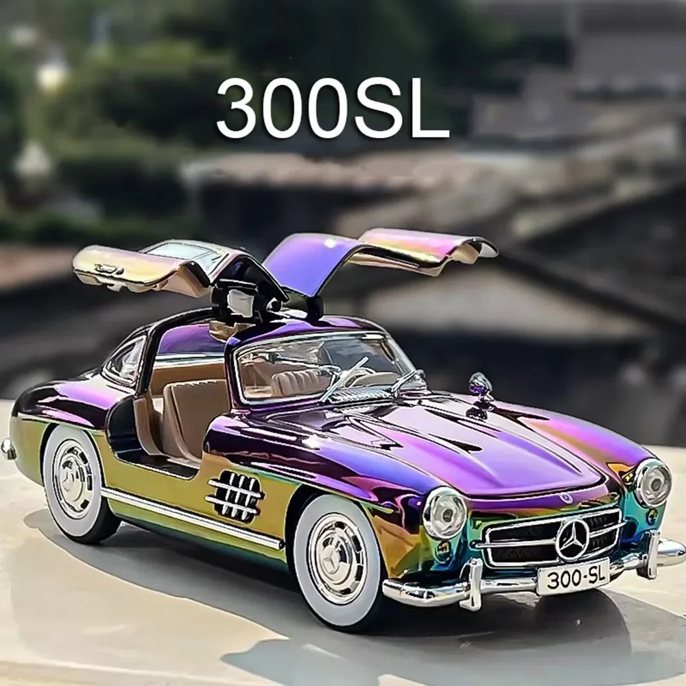 1:24 Scale Alloy 300SL Vintage Cars Toys Models 4 Doors Opened Vehicles Rubber Tires Sound Light Car Kids Children's Day Gifts