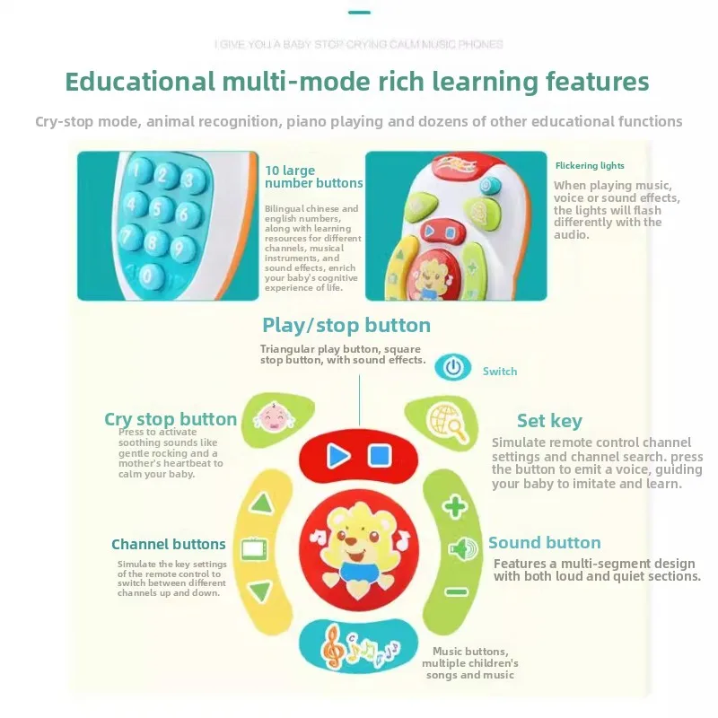 Jouet d'apprentissage télécommandé pour tout-petits – Musique, lumières, chiffres, formes, sons météorologiques et phrases ABC |   Téléphone d'éducation précoce pour bébé