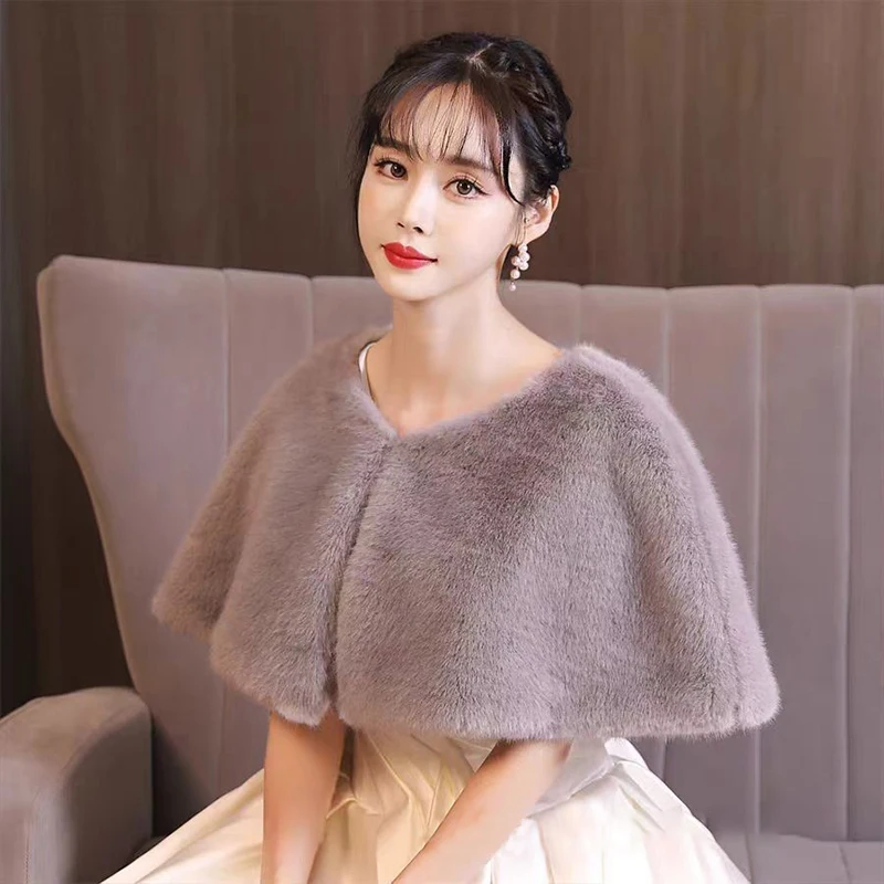 ผู้หญิงฤดูหนาว Faux FUR Shawl Elegant เจ้าสาวงานแต่งงานผ้าคลุมไหล่ Shrug ขนสัตว์เทียม Cape เสื้อคลุมเจ้าสาว Plush Shawl Wrap