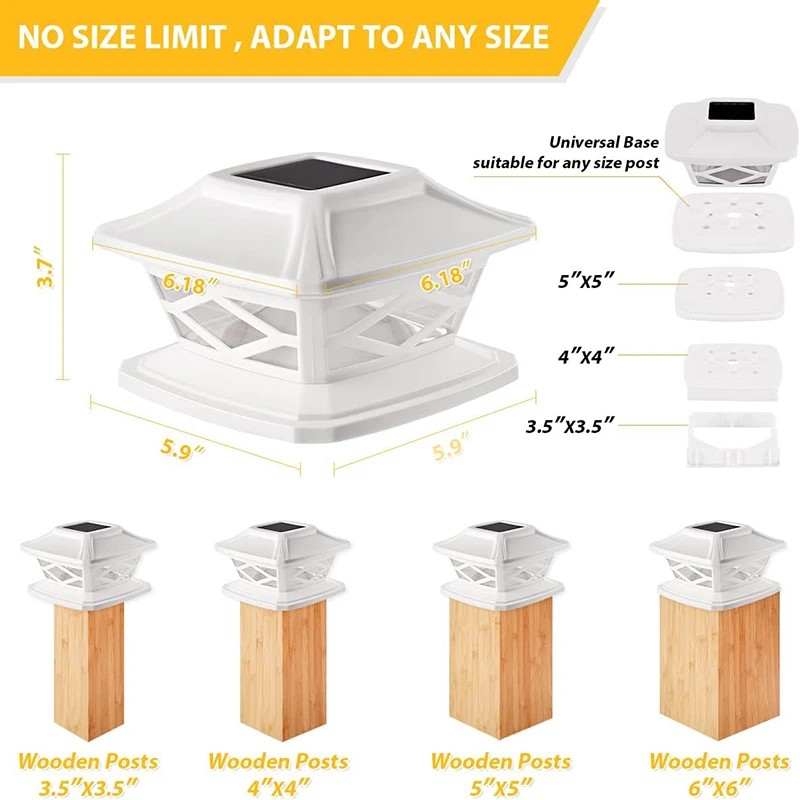 Solar Post Cap Lights High Brightness SMD LED 2 Modes Lighting Waterproof Outdoor Deck Fence Post Cap Lights