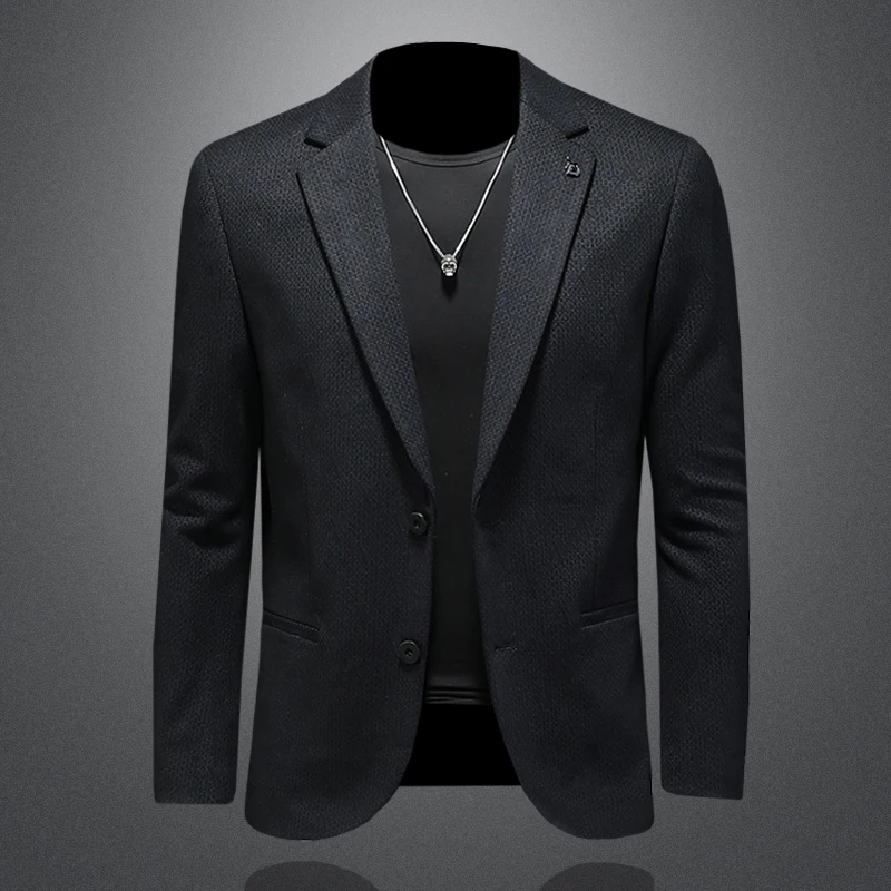 

Осенний мужской костюм из шерстяной смеси, повседневный, модный, деловой, с длинным рукавом, приталенный, на двух пуговицах, однобортный, однотонный