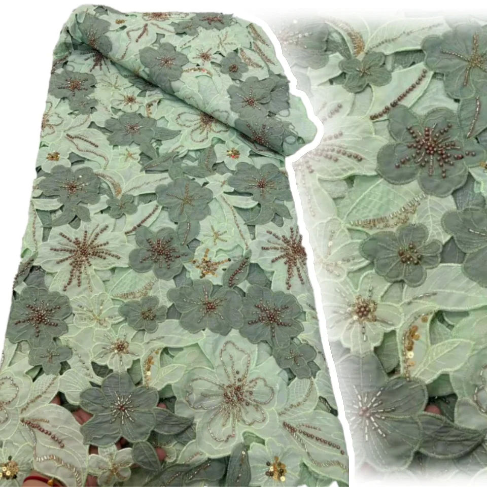 

Мягкая нежная вышитая кружевная корейская вуаль, ткань, приятная для кожи, африканское платье русалки, высококлассная ткань с помпоном из Дубая, Cheongsam, T1513