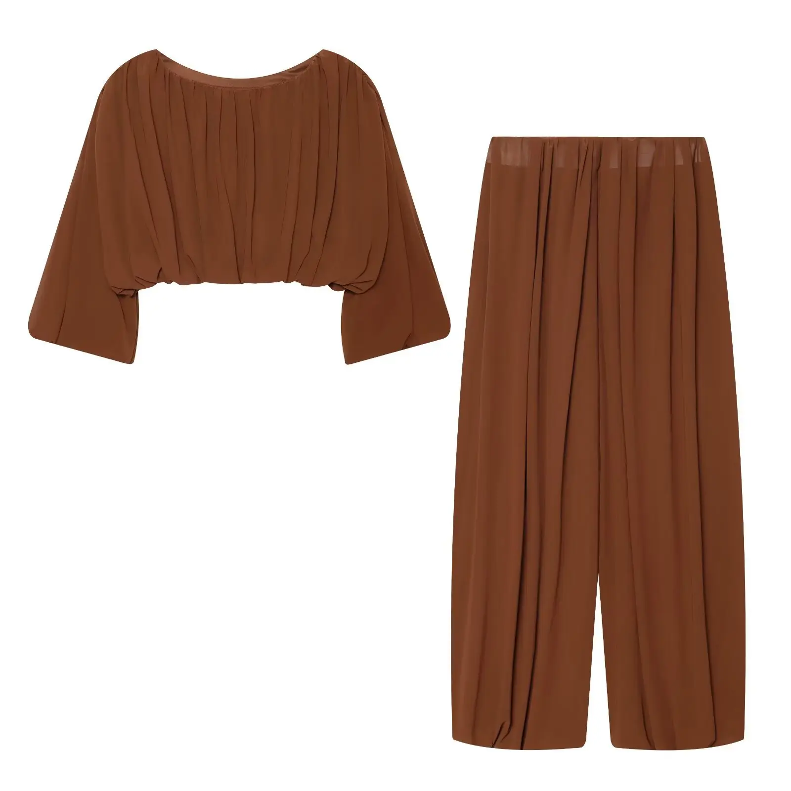 Maxdutti Women's Clothing 2026 Autumn New Item Bubble Hem Short Top Lantern Pants