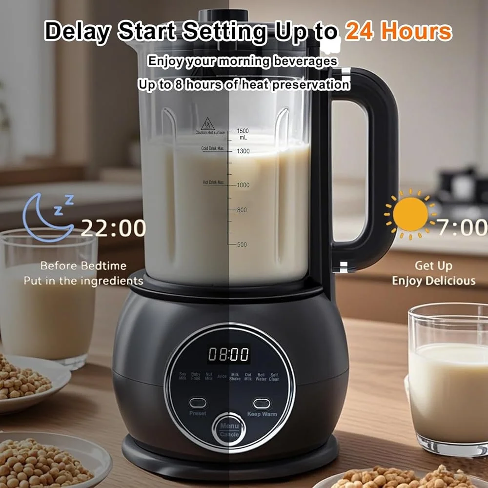 51 OZ Moer Melk Maker 10 Functies Automatische Amandel Cashew Haver Sojamelk Blender Babyvoeding Smoothies Quick Clean