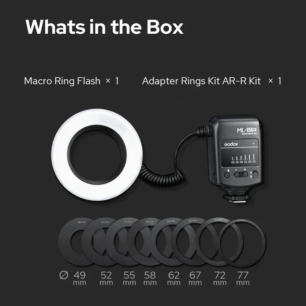 Godox ML-150II ML150II Macro LED Ring Flash Speedlite GN12 5800K±200K for Sony Canon Nikon Fuji Olympus Panasonic DSLR Cameras